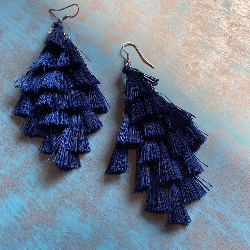 BCBG Navy Tassel Earrings NWOT